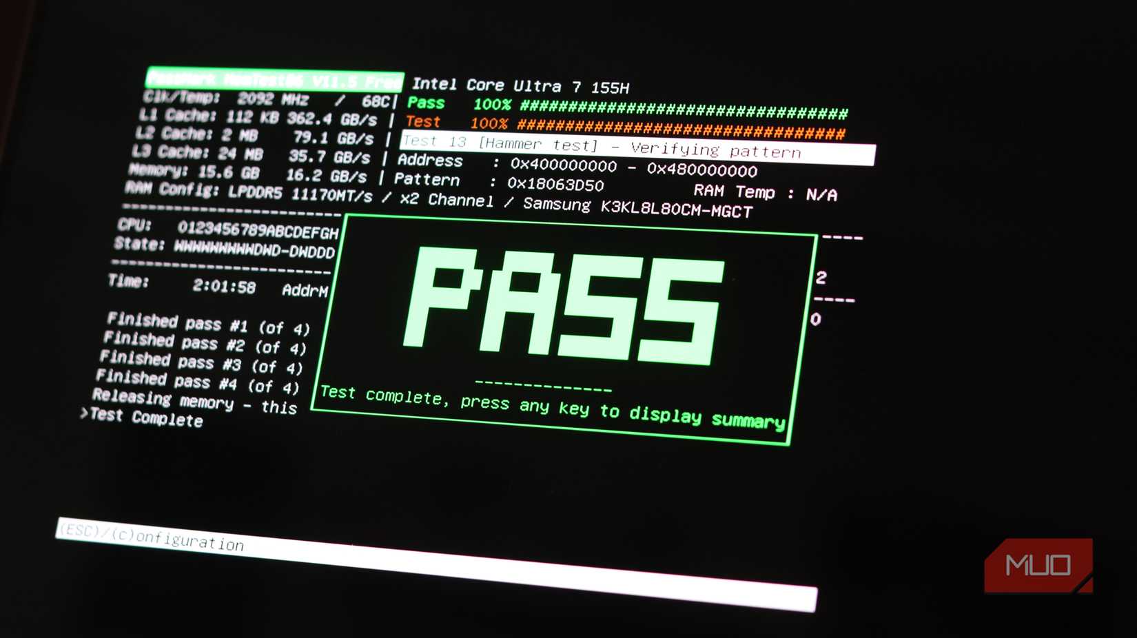 Memtest86 Pass indicator.