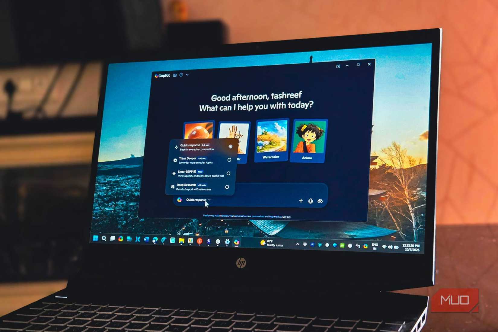 Microsoft Copilot open on a HP pavilion gaming laptop