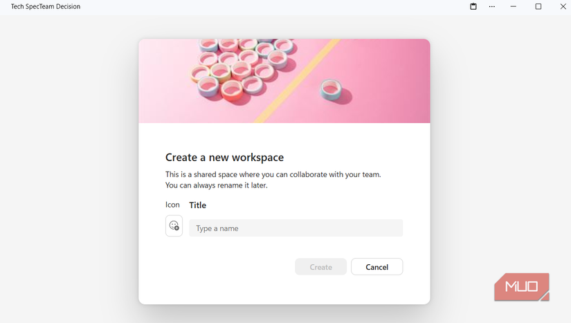 Microsoft Loop showing create workspace option