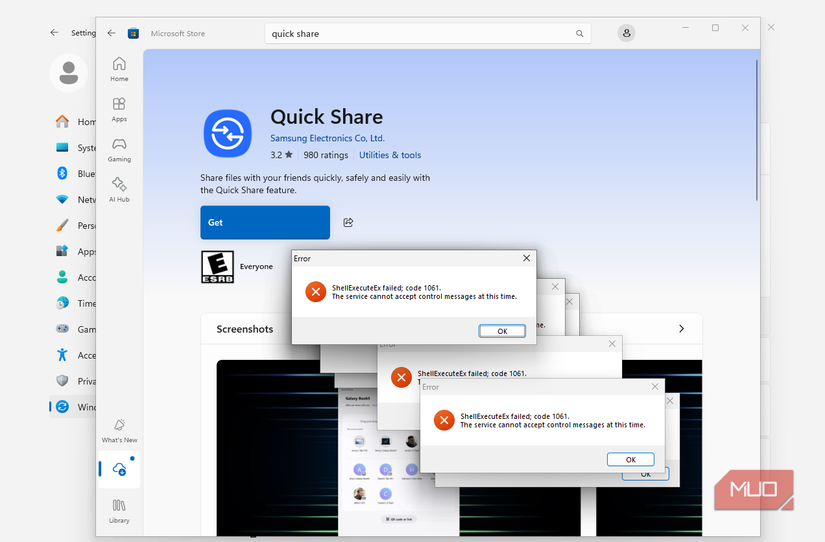 Microsoft Store error while installing an app