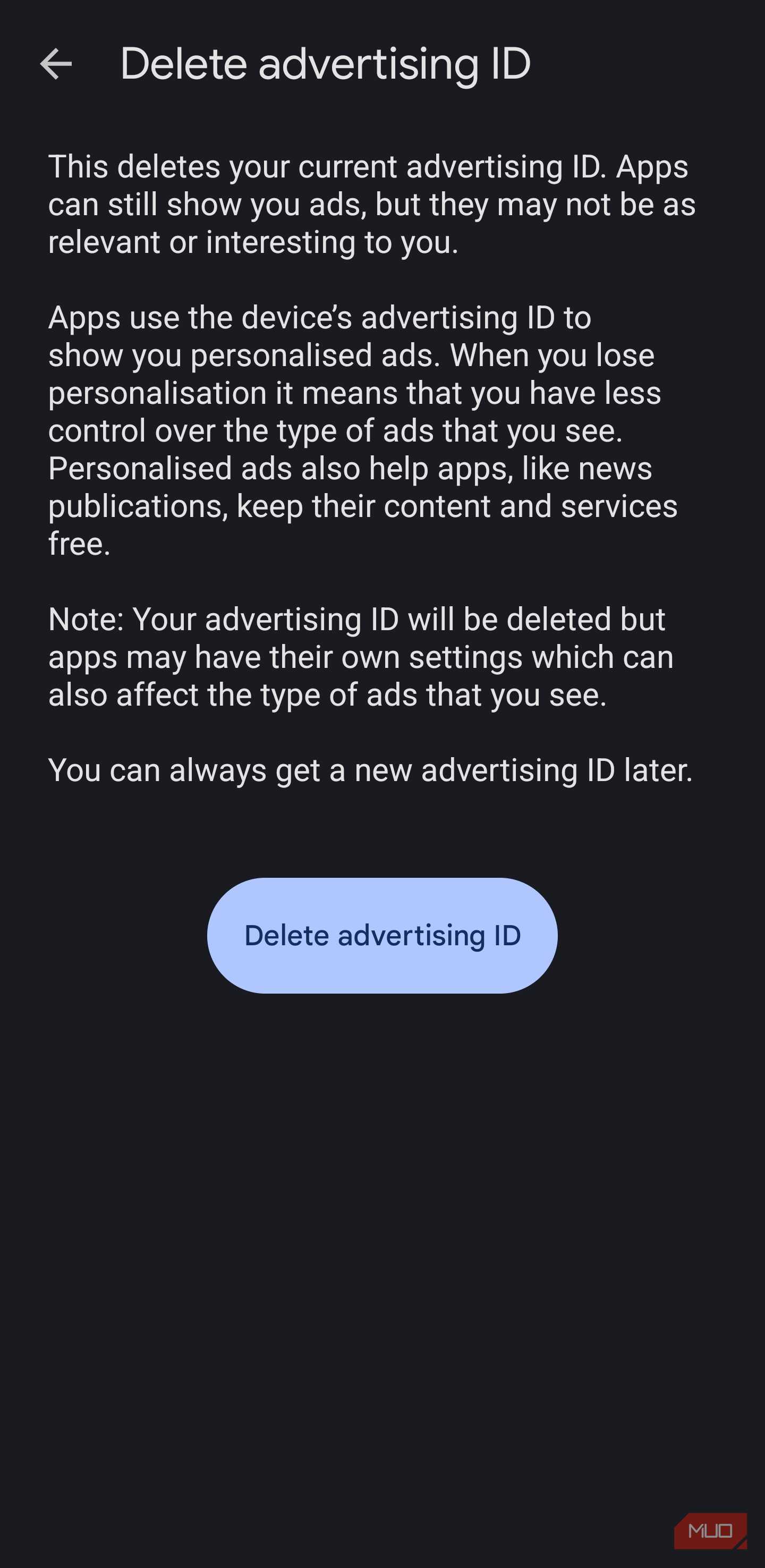 More Privacy Settings on Android with Ads option under Google section