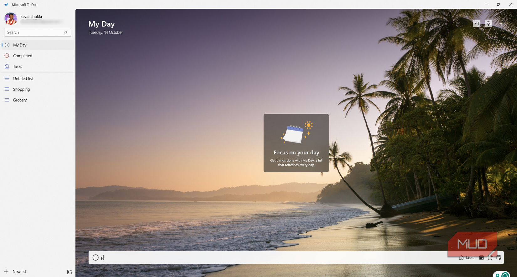 Home page in Microsoft To Do.