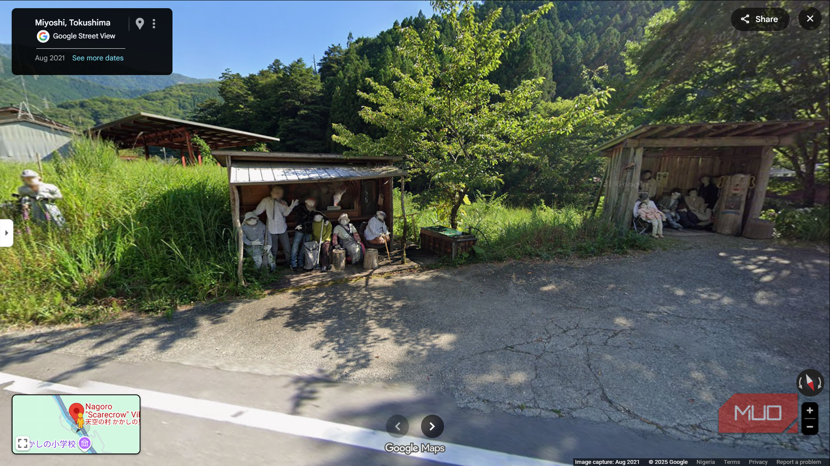 Nagoro life-sized dolls as seen on Google Maps.