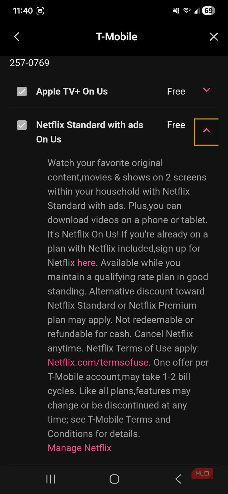 Netflix standard plan free with select T-Mobile plans.