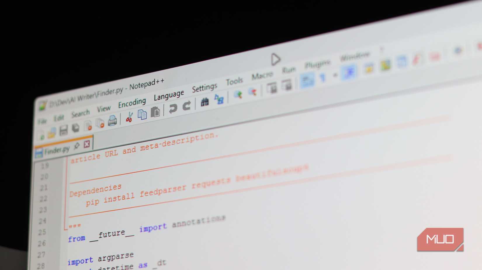 Notepad++ running on a Windows laptop.