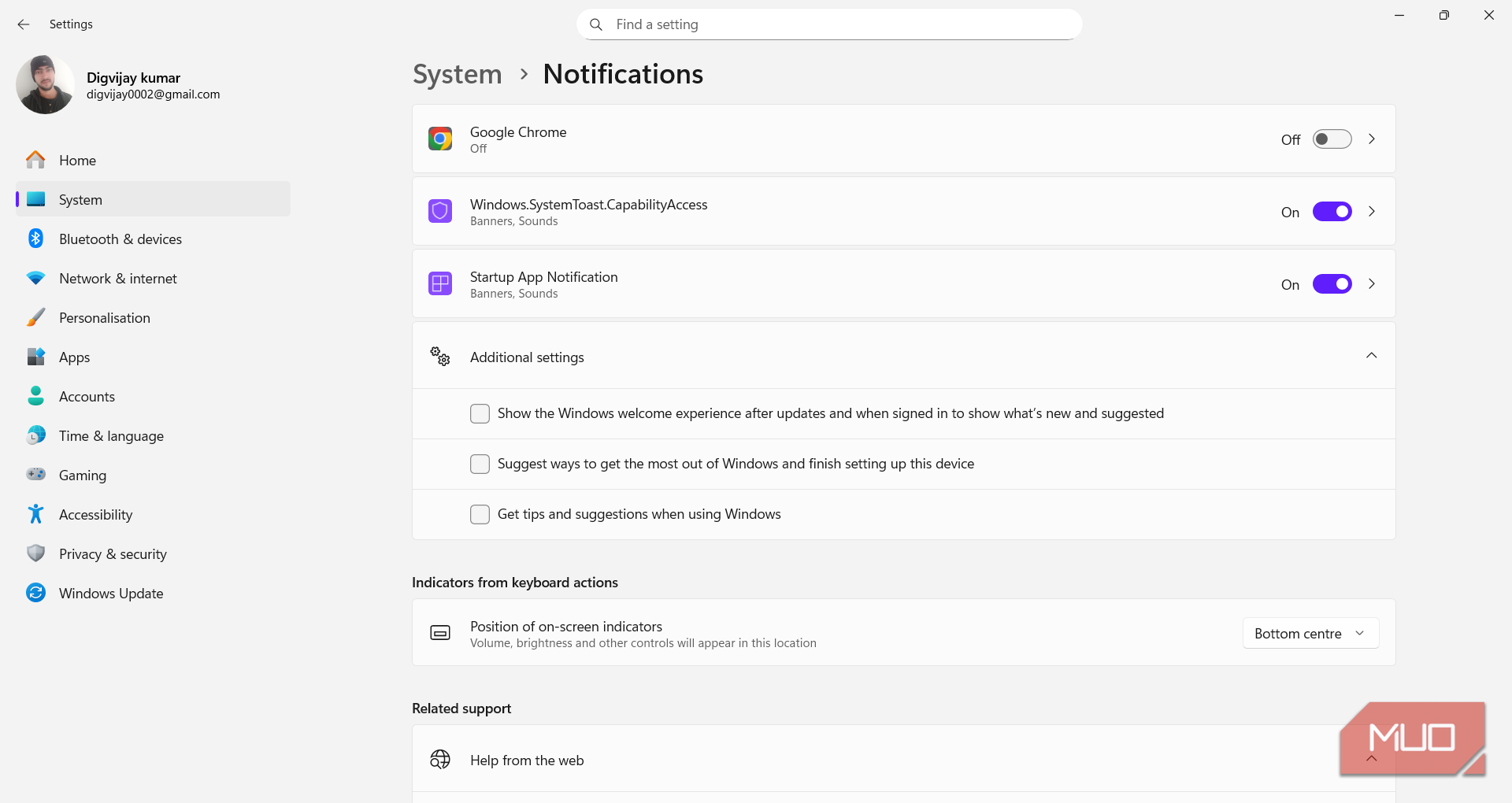 Benachrichtigungseinstellungen mit Tipps und Vorschlagsoptionen in Windows 11