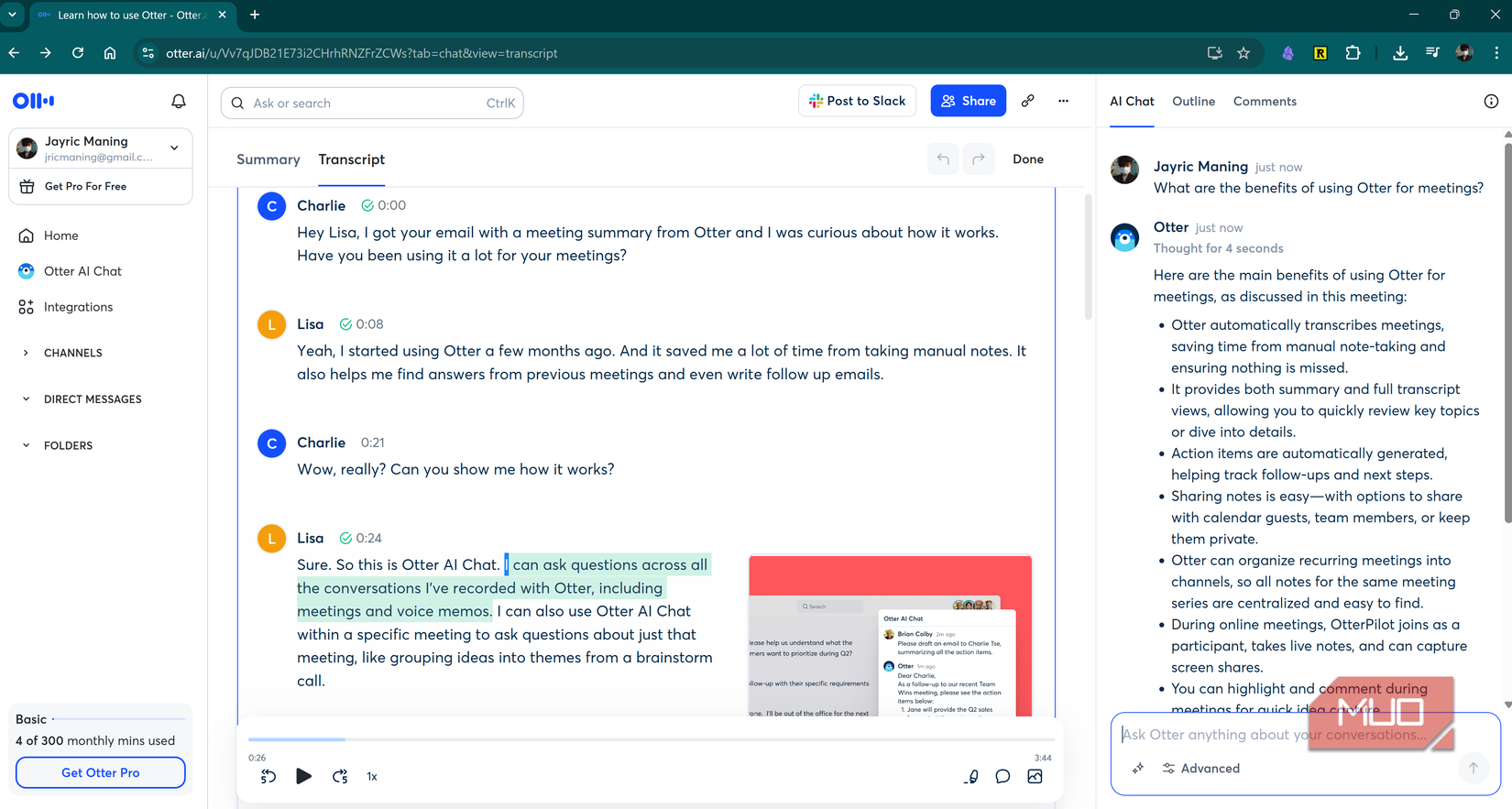 Otter.ai offering advanced features like speaker diarization and summary