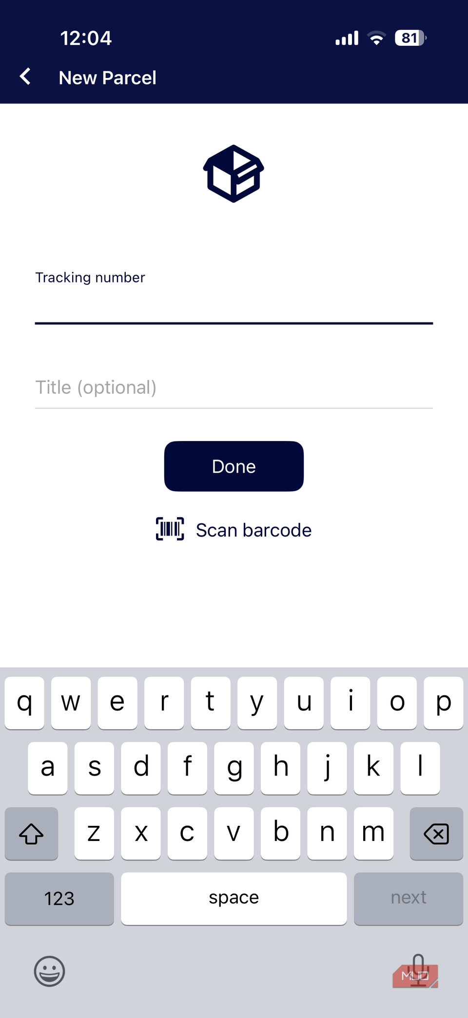Packages app tracking menu on iPhone