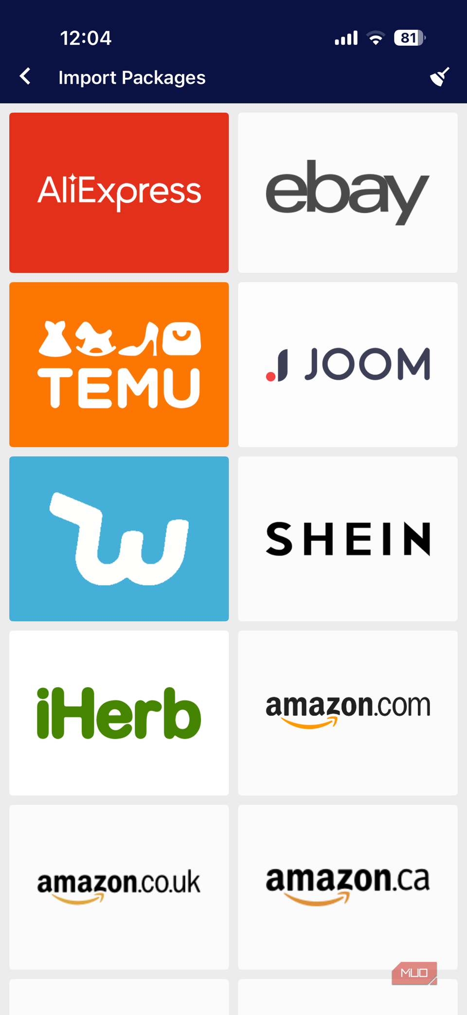 Packages app tracking options on iPhone