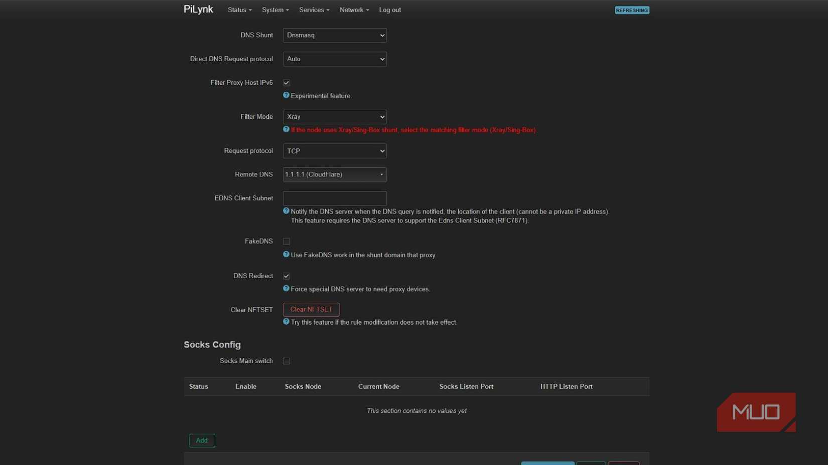 PassWall settings in OpenWRT