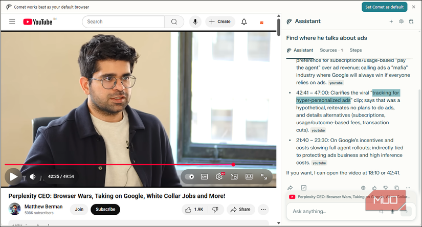 Perplexity CEO Srinivas Interview with Matthew Berman on YouTube