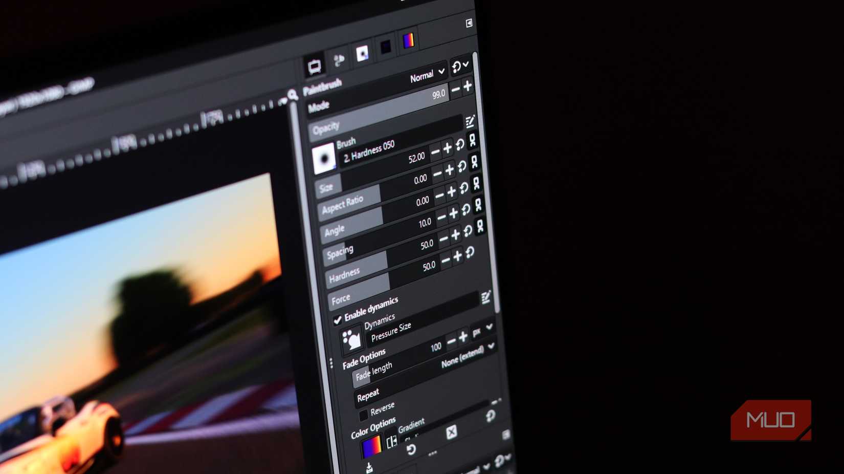 PhotoGIMP paintbrush menu.