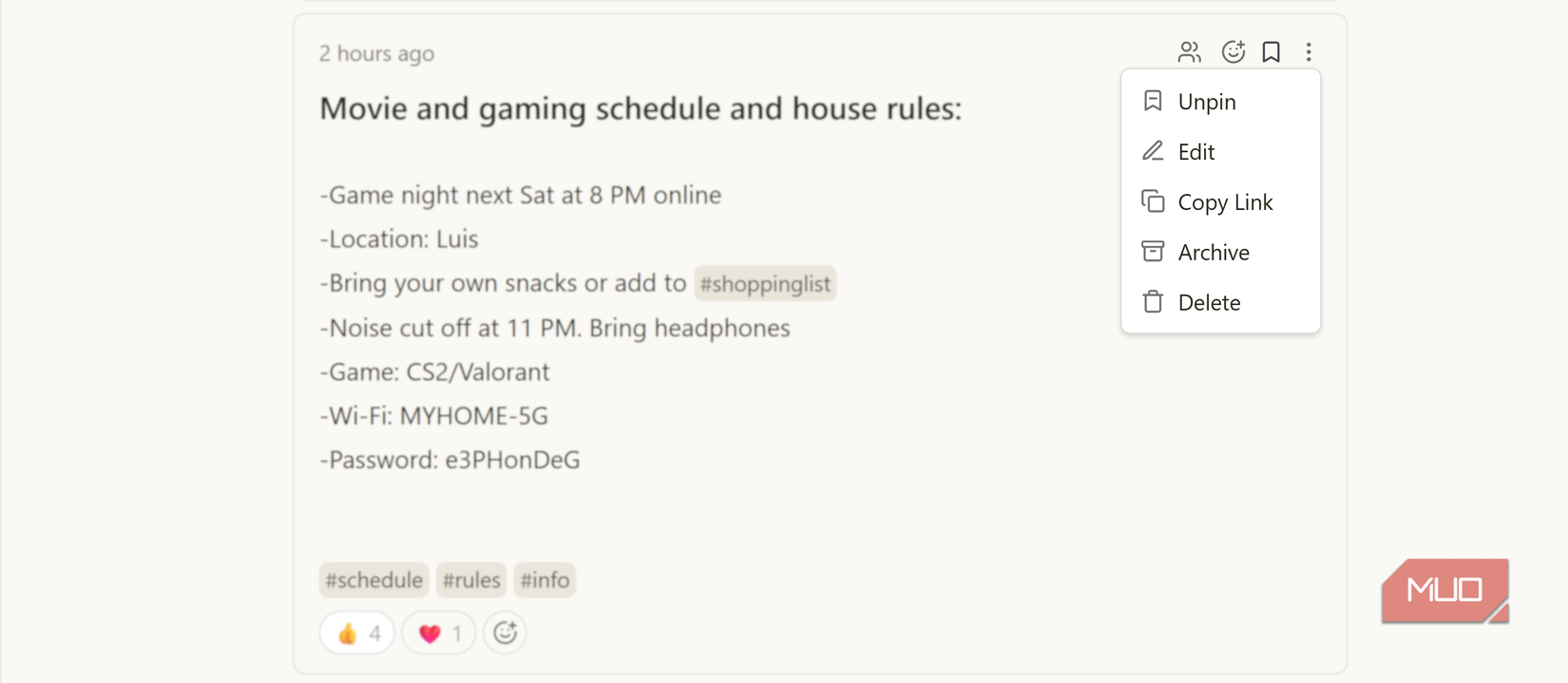 Pinning important notes in Memos