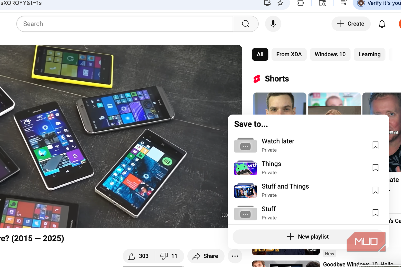 Saving a playlist on YouTube