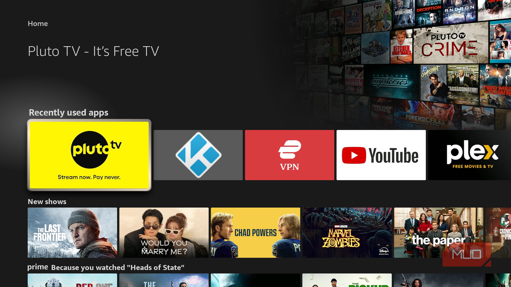Pluto TV accessed via Kodi.