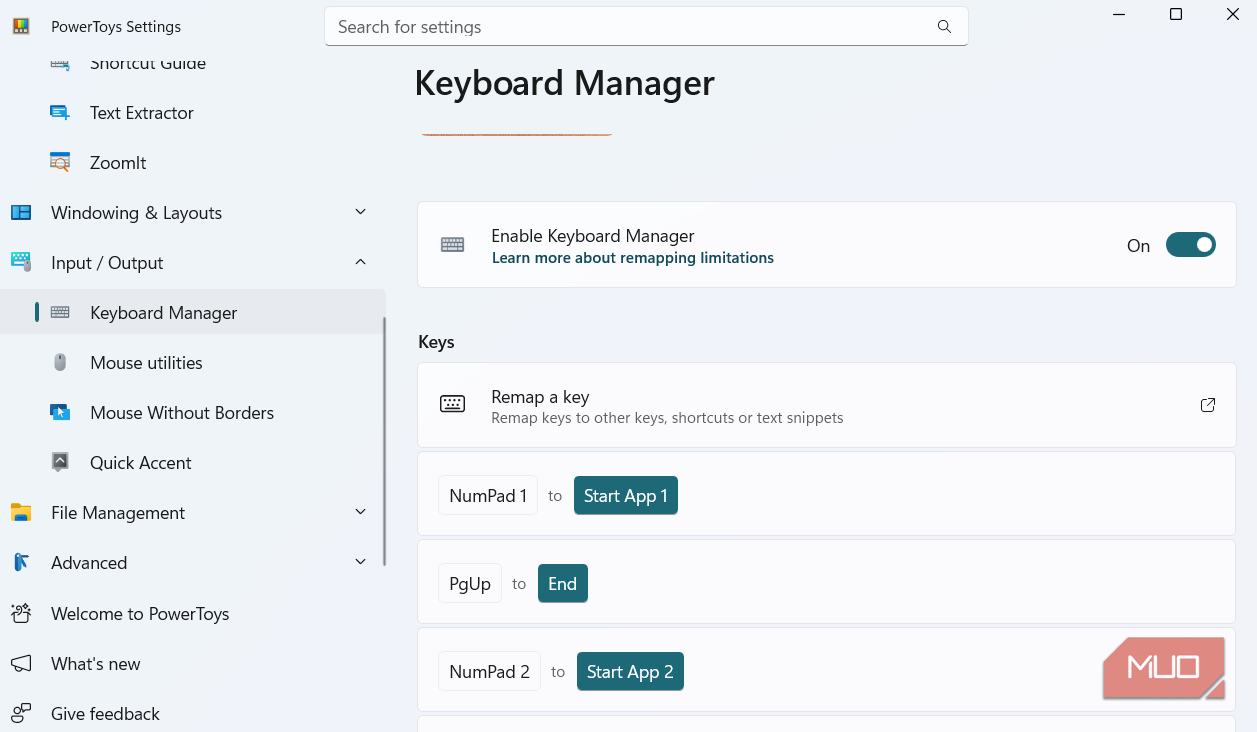 PowerToys keyboard manager on PC