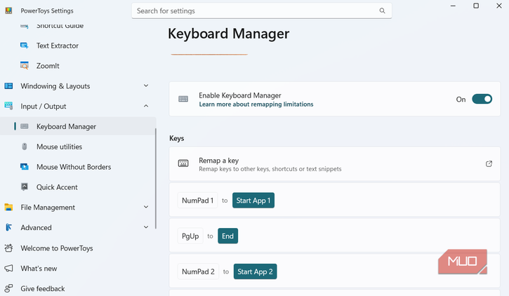 PowerToys keyboard manager on PC