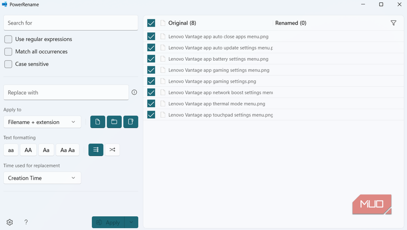 PowerToys PowerRename tool on PC