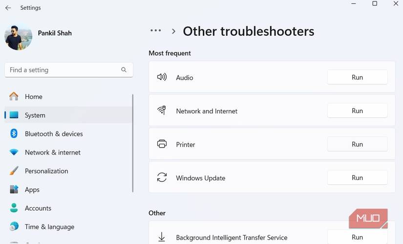 Printer troubleshooter option in Windows 11 settings app