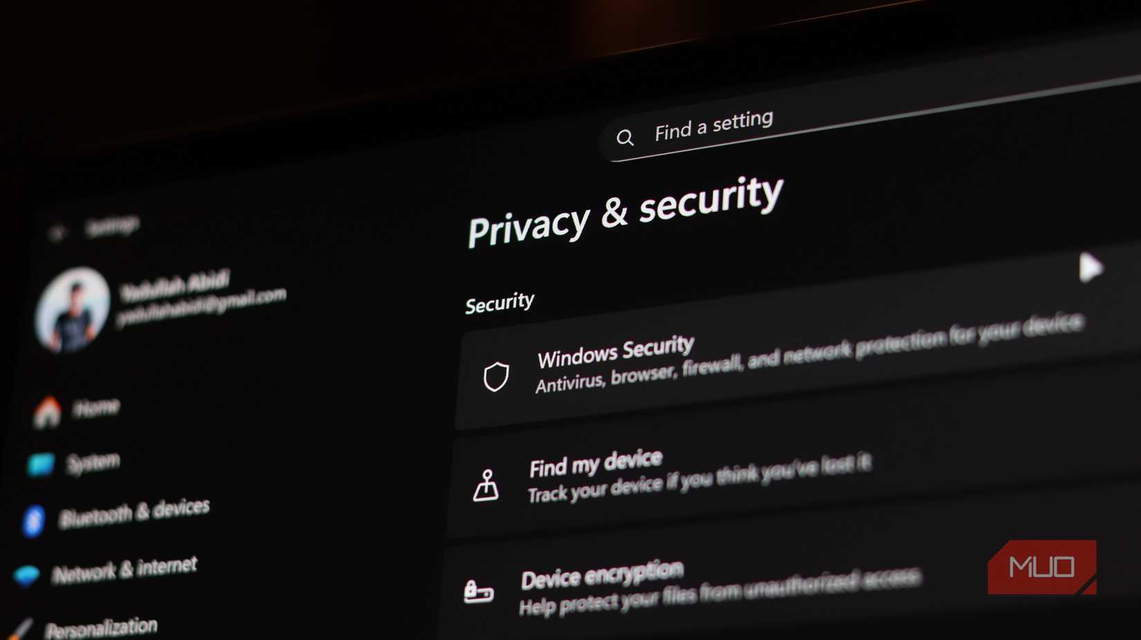 Privacy and security settings in Windows 11.