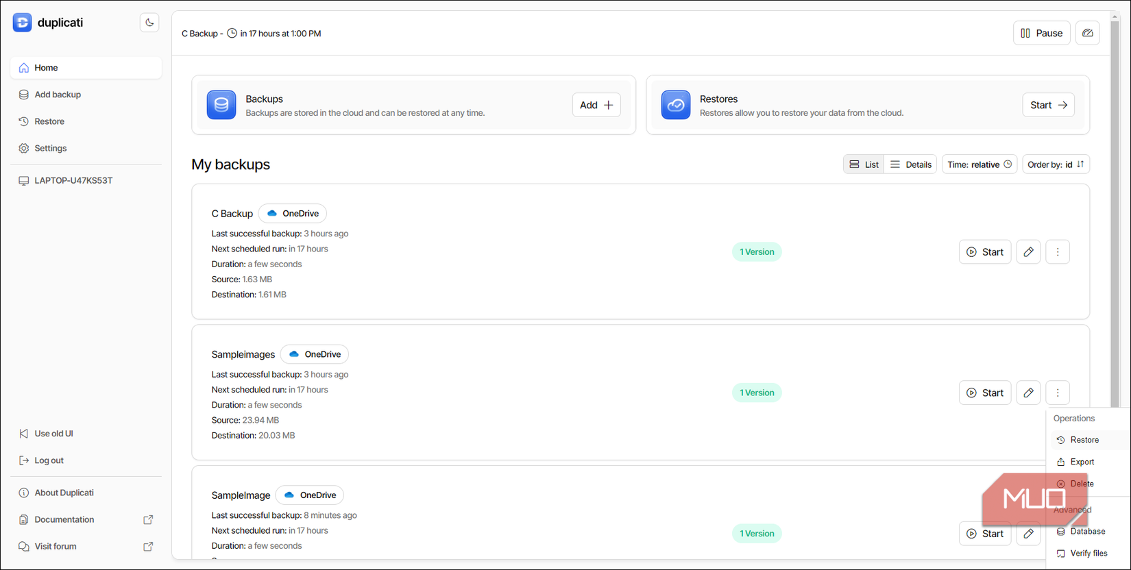 Restore Duplicati backup