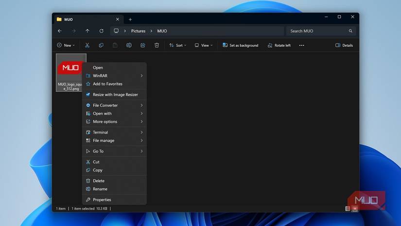 Right-clicking an image in Windows with the Nilesoft Shell context menu extender