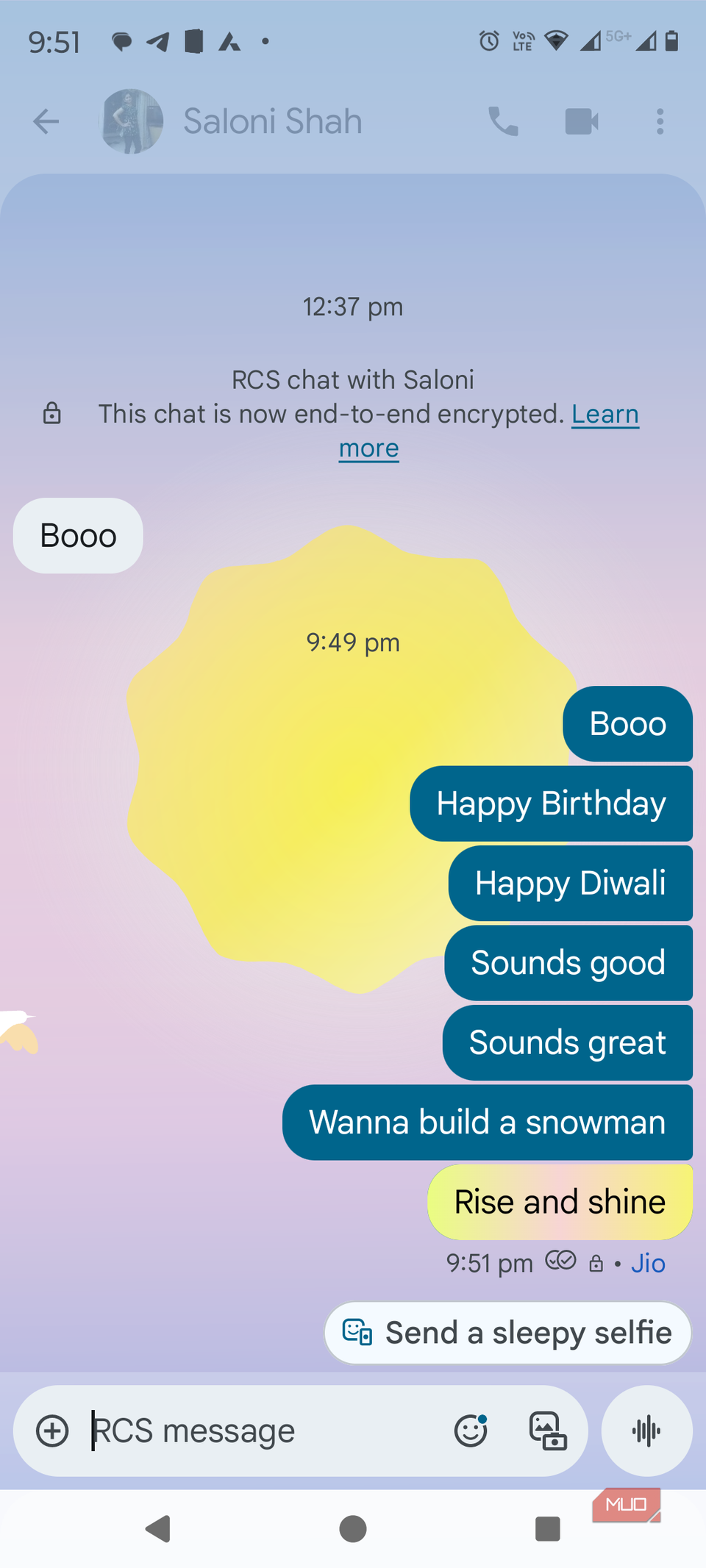 Rise and shine animation in Google Messages app