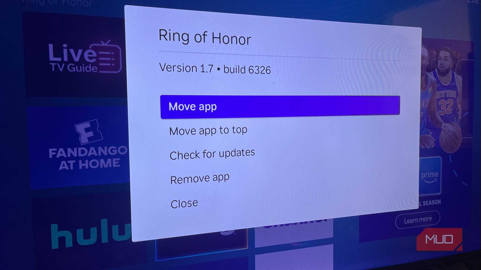 Roku option for moving applications
