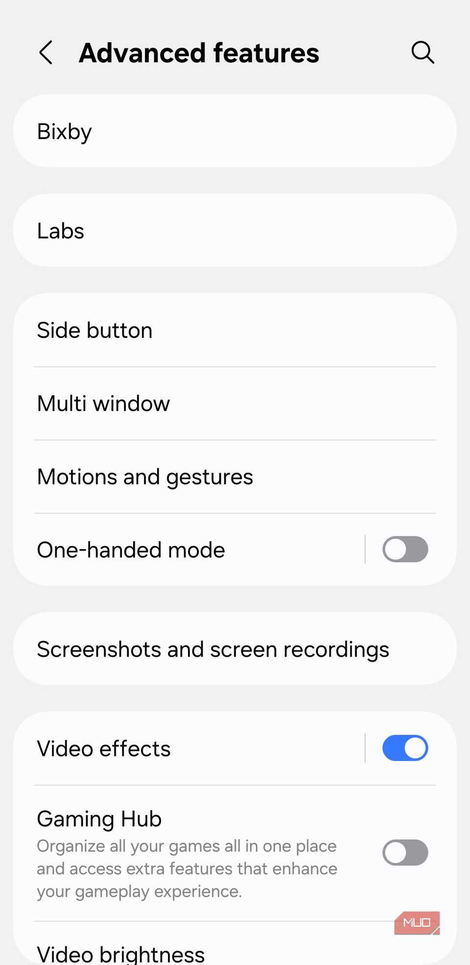 Samsung phone advanced features menu