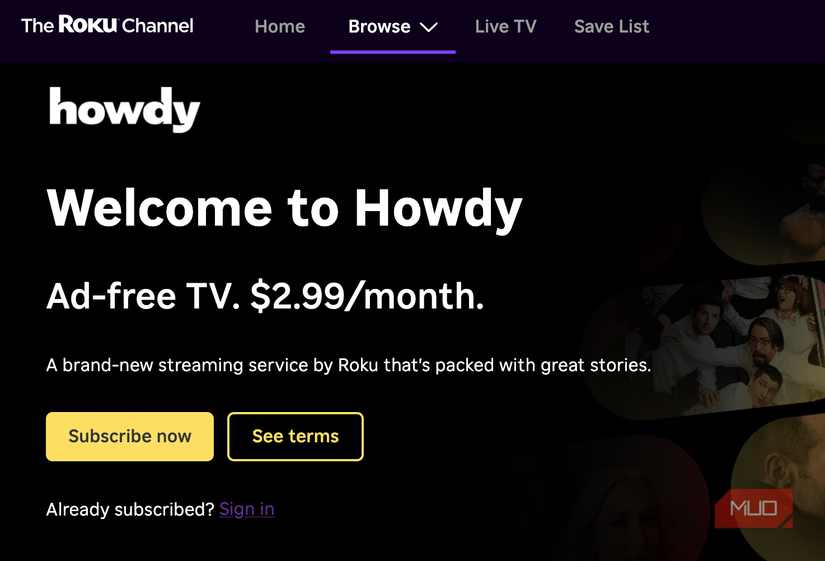 Subscribe now option to sign up for Howdy.