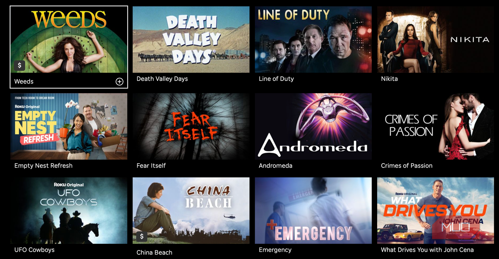 Movies and shows available on Howdy