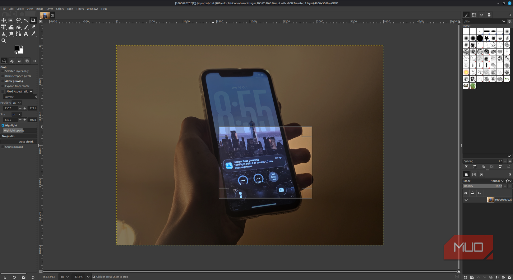 GIMP with a picture of an iPhone open