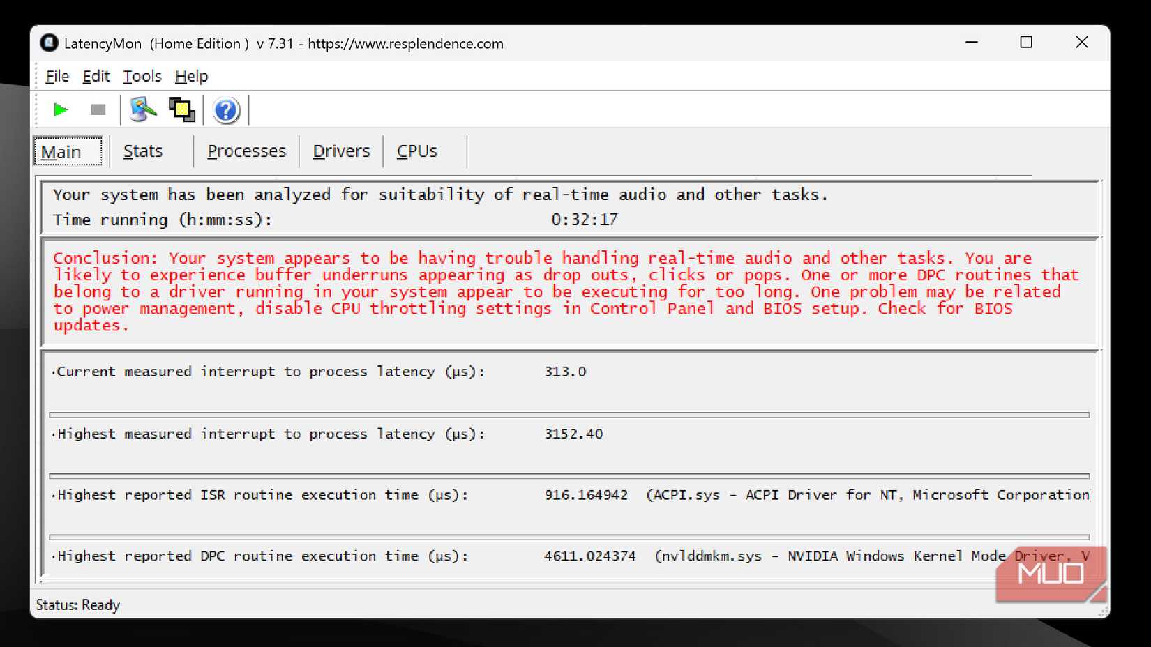 Screenshot of LatencyMon running on Windows 11.
