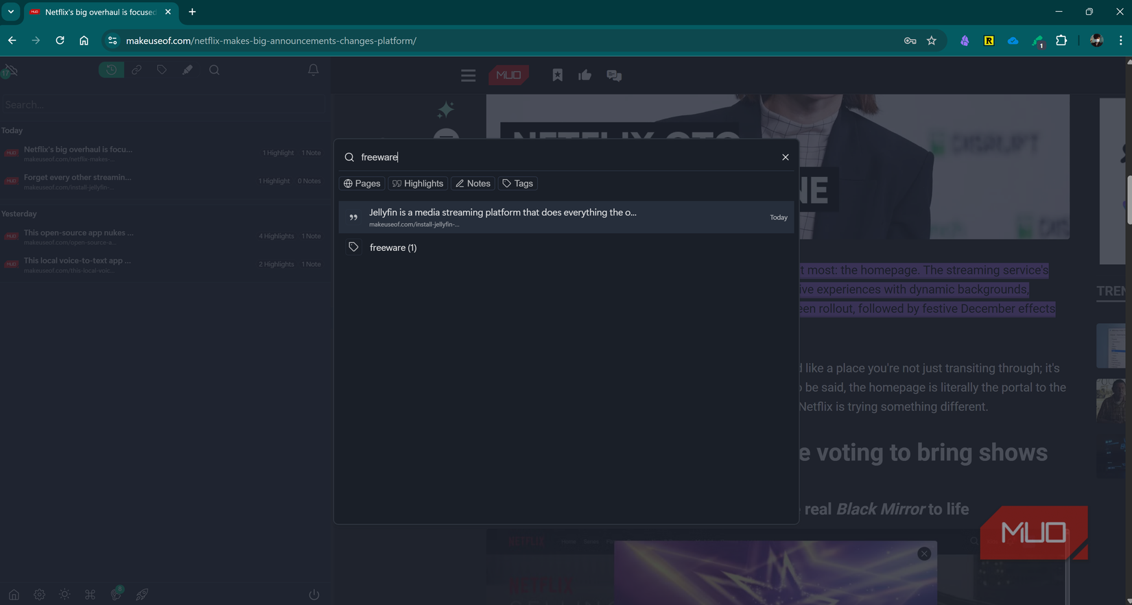Using search bar to find highlights
