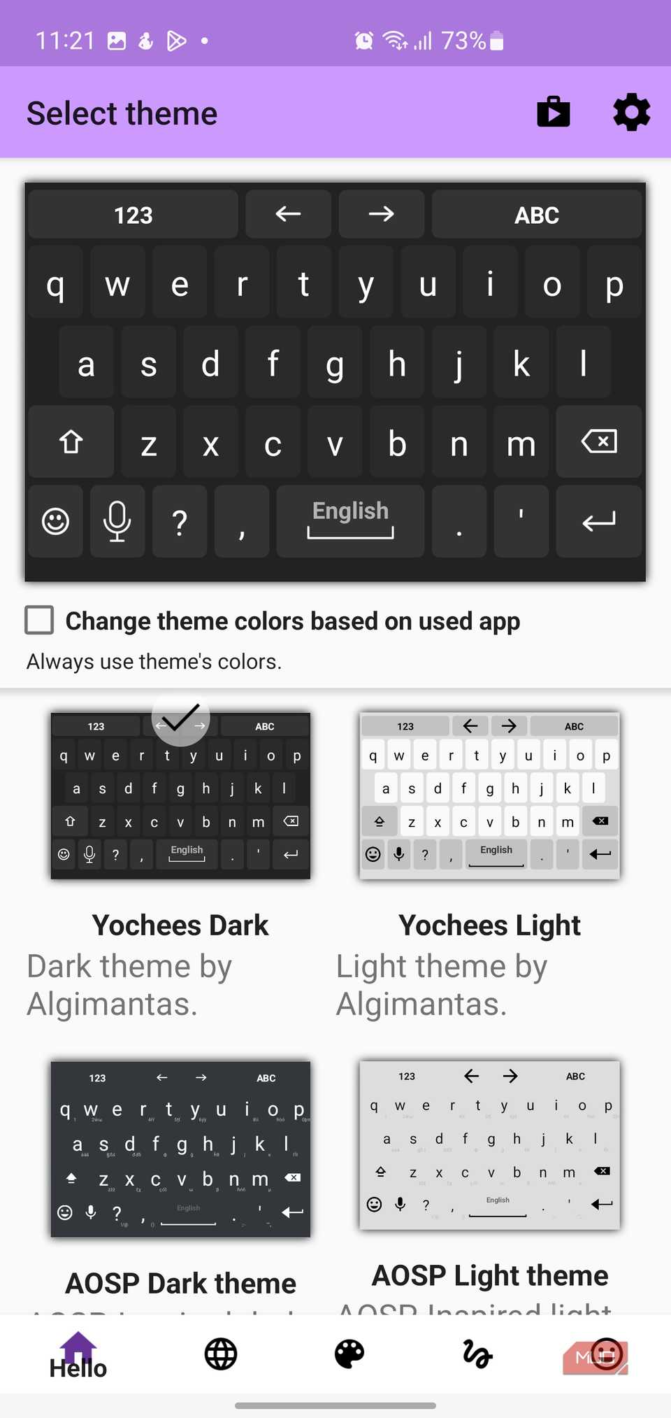 Select theme settings for AnySoftKeyboard.