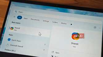 ShareX app logo open on a laptop screen kept on a table