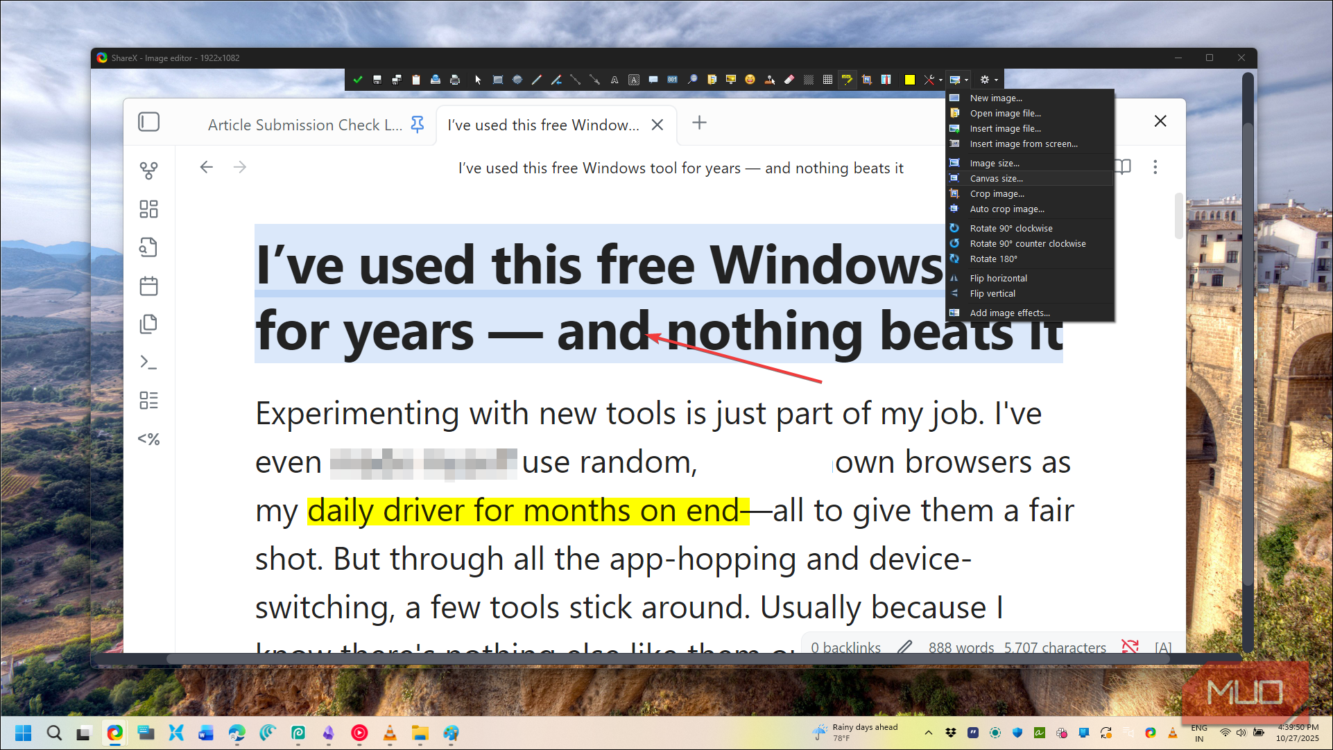 ShareX image editor open in Windows 11.