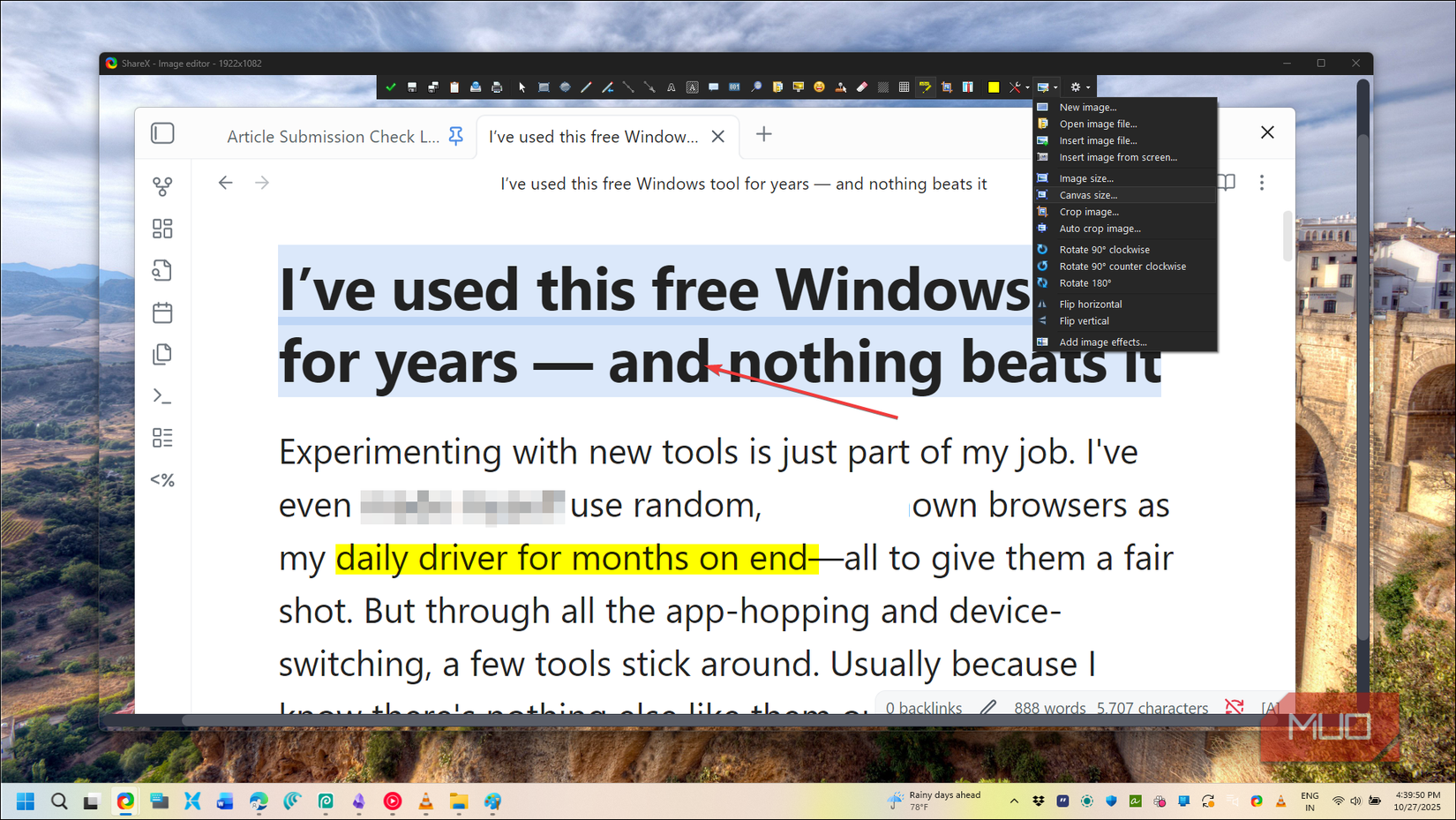 ShareX image editor open on Windows 11