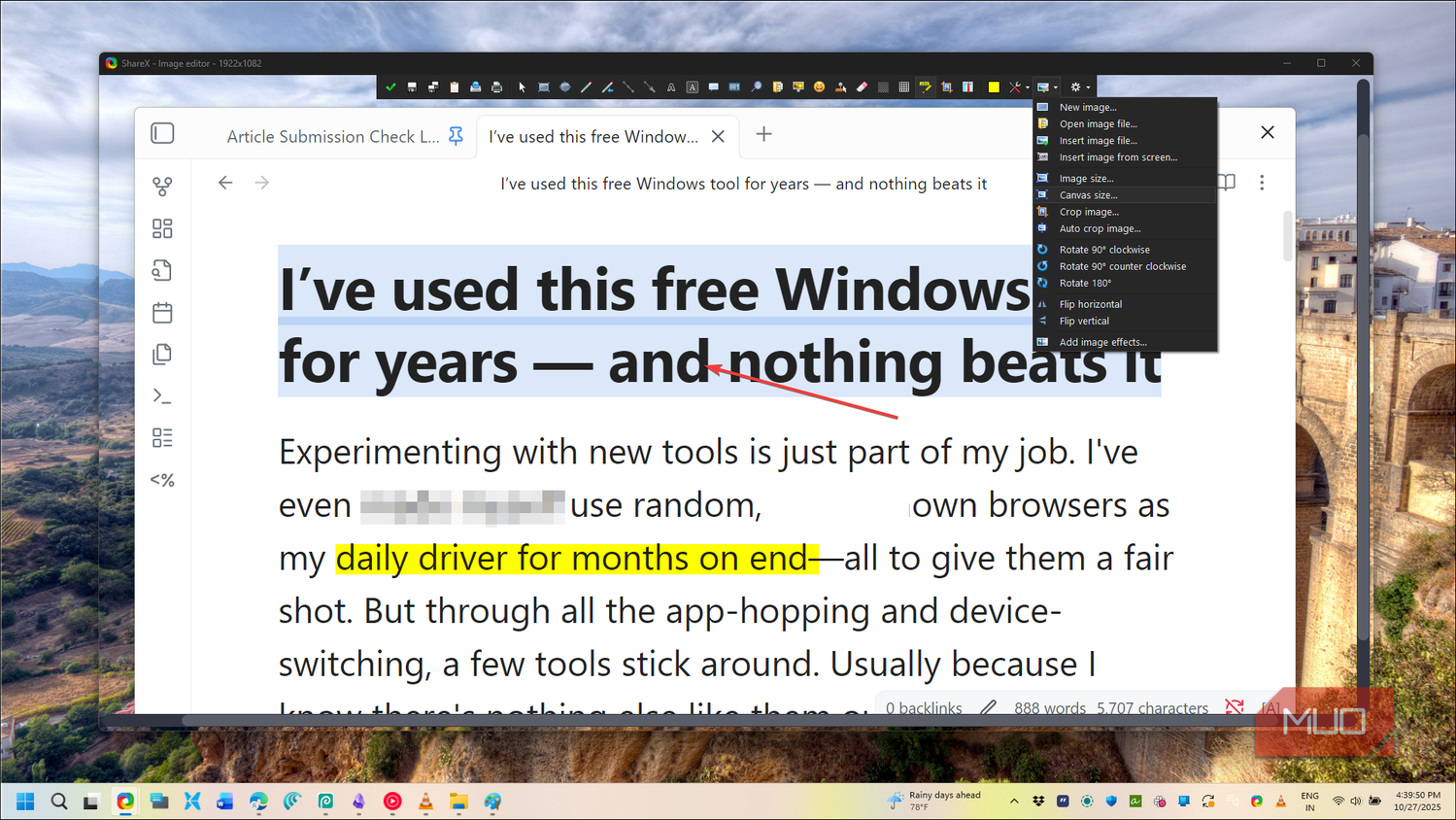 ShareX image editor open in Windows 11.
