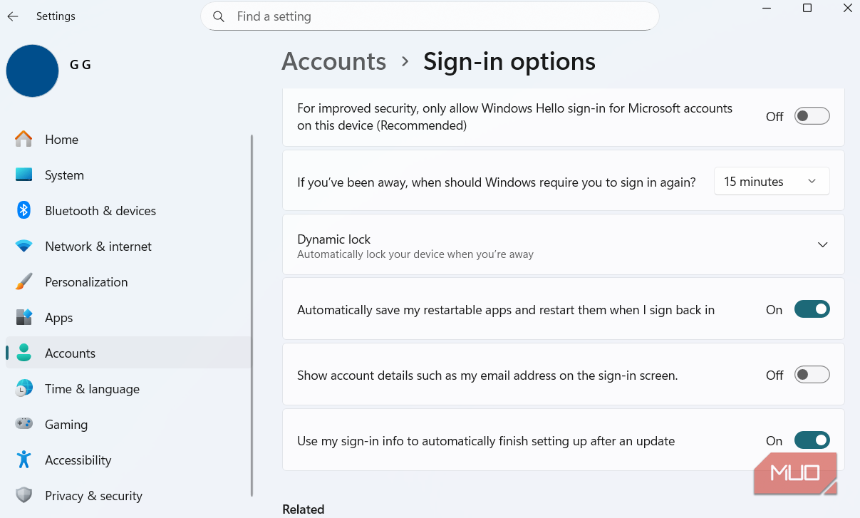 Sign in options on Windows