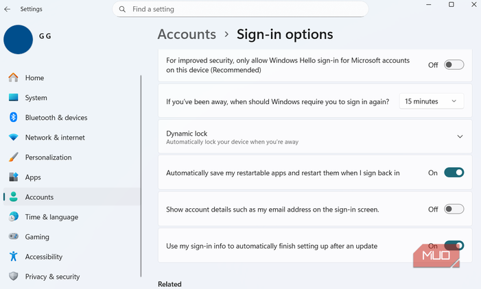 Sign in options on Windows
