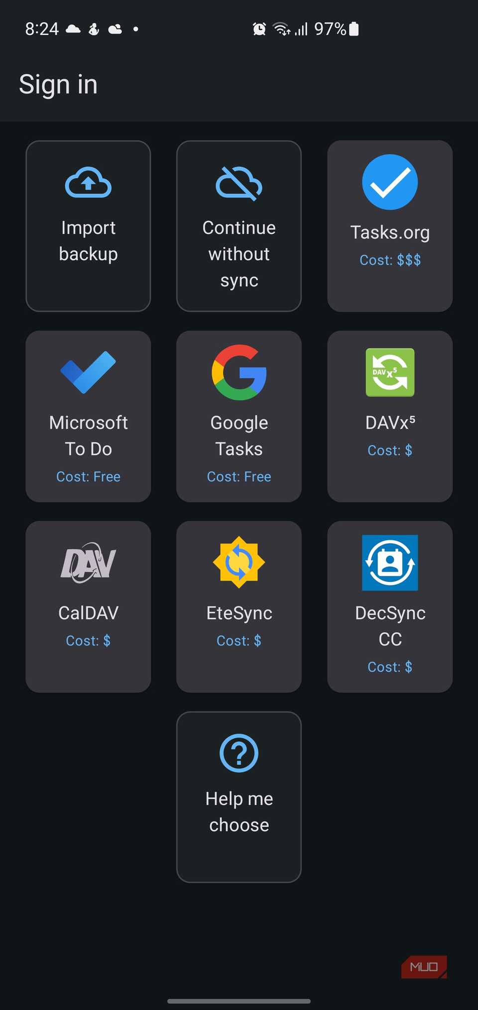 Sign-in page for Tasks.org app.
