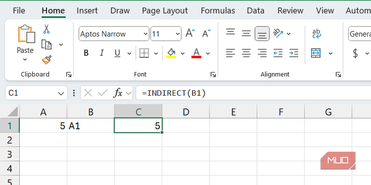 Simple reference using the INDIRECT function in Excel