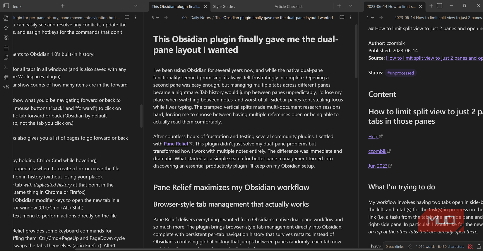 Sliding multi-pane setup using  Pane Relief