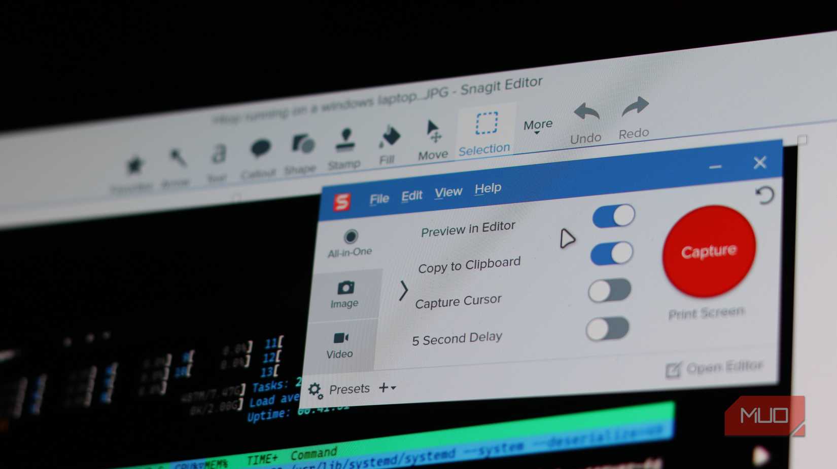 Snagit editor and screenshot taker open on Windows 11.