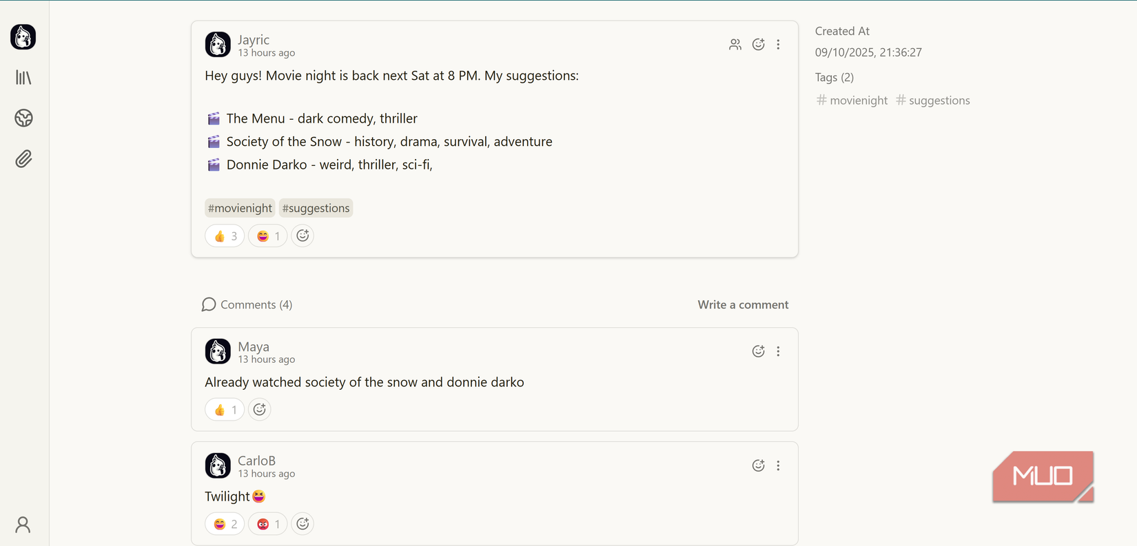 Social media like interactions with Memos