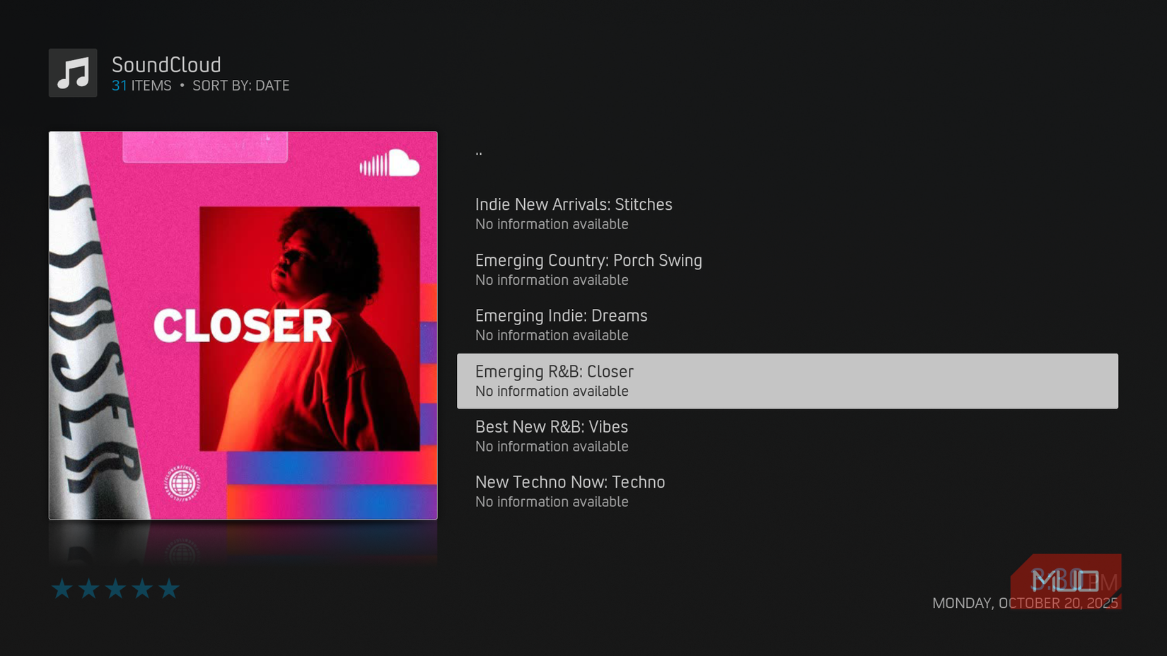 SoundCloud playing on Kodi.