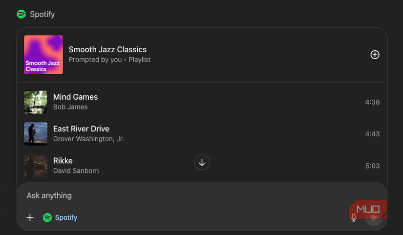 The initial Spotify-ChatGPT playlist window.