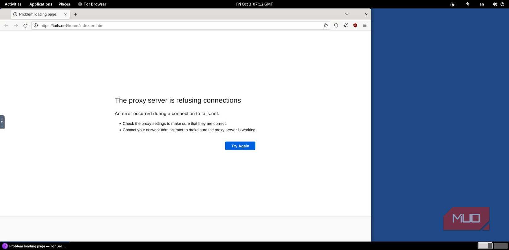 Starting the Tor browser on Tails