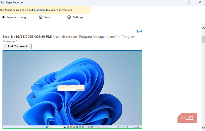 Step recorder tool in Windows